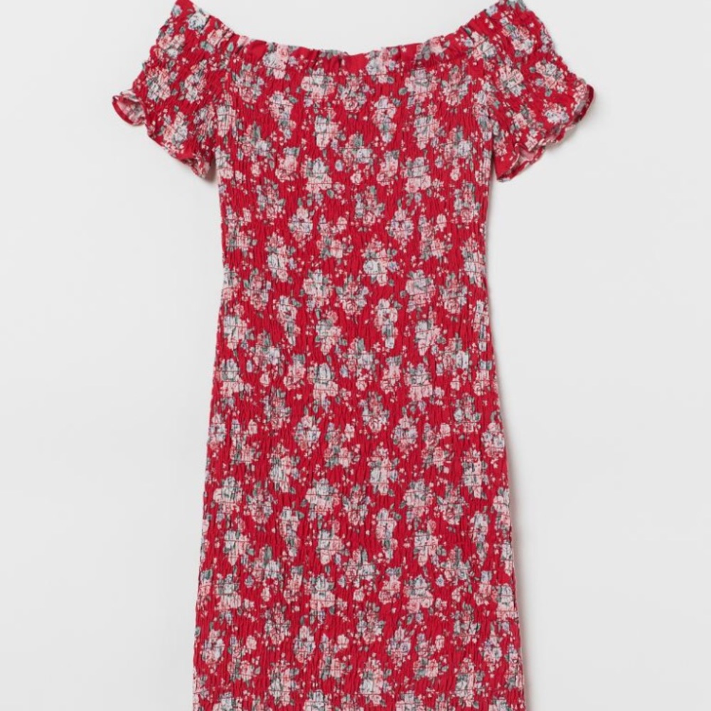 HM red floral off shoulder dress